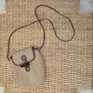 Earthbound Trading Co Retro Faux Lamb Fleece Crossbody Bag Khaki Brown Purse